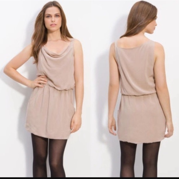 THEORY Jaylyn Rove Draped Mini Dress Nude/Tan Size 8 - Picture 1 of 10